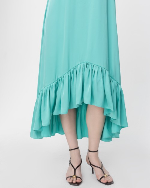 SIXDO Sleeveless Flared Midi Silk Dress